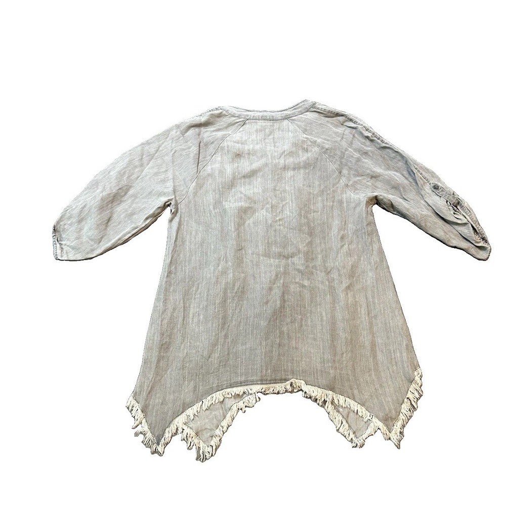 Hester Orchard Raw Sharkbite Hem 100% Tencel Fringe Womens Tunic Top S Boho Art - Picture 2 of 6